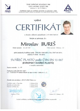 Certifikát evropský svářeč termoplastů