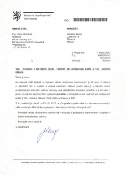 Pověření k provádění revizí vodních děl